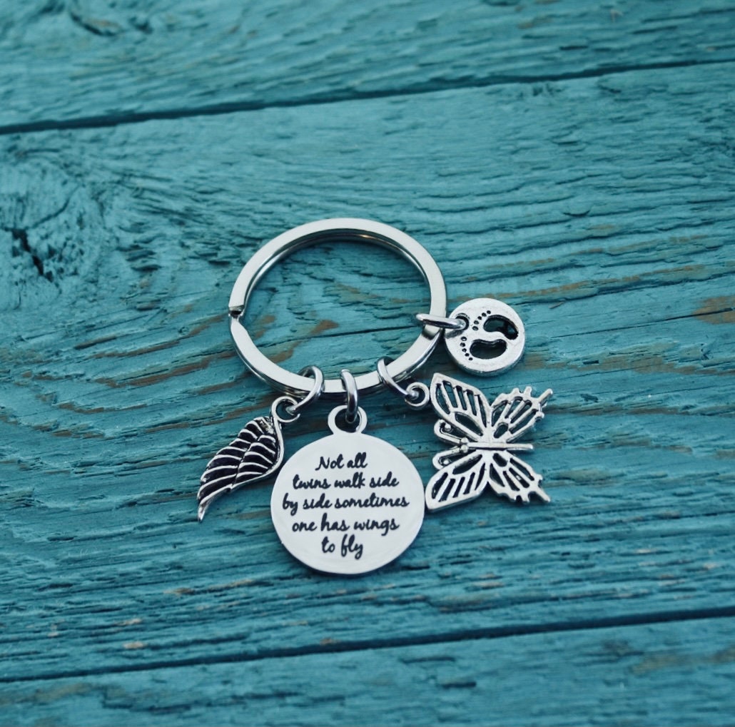 Not all twins, walk side by side, Mom of angels, Angel twins, Mom of twins, Silver Keychain, Silver keyring, Twins Memorial, Twin sister