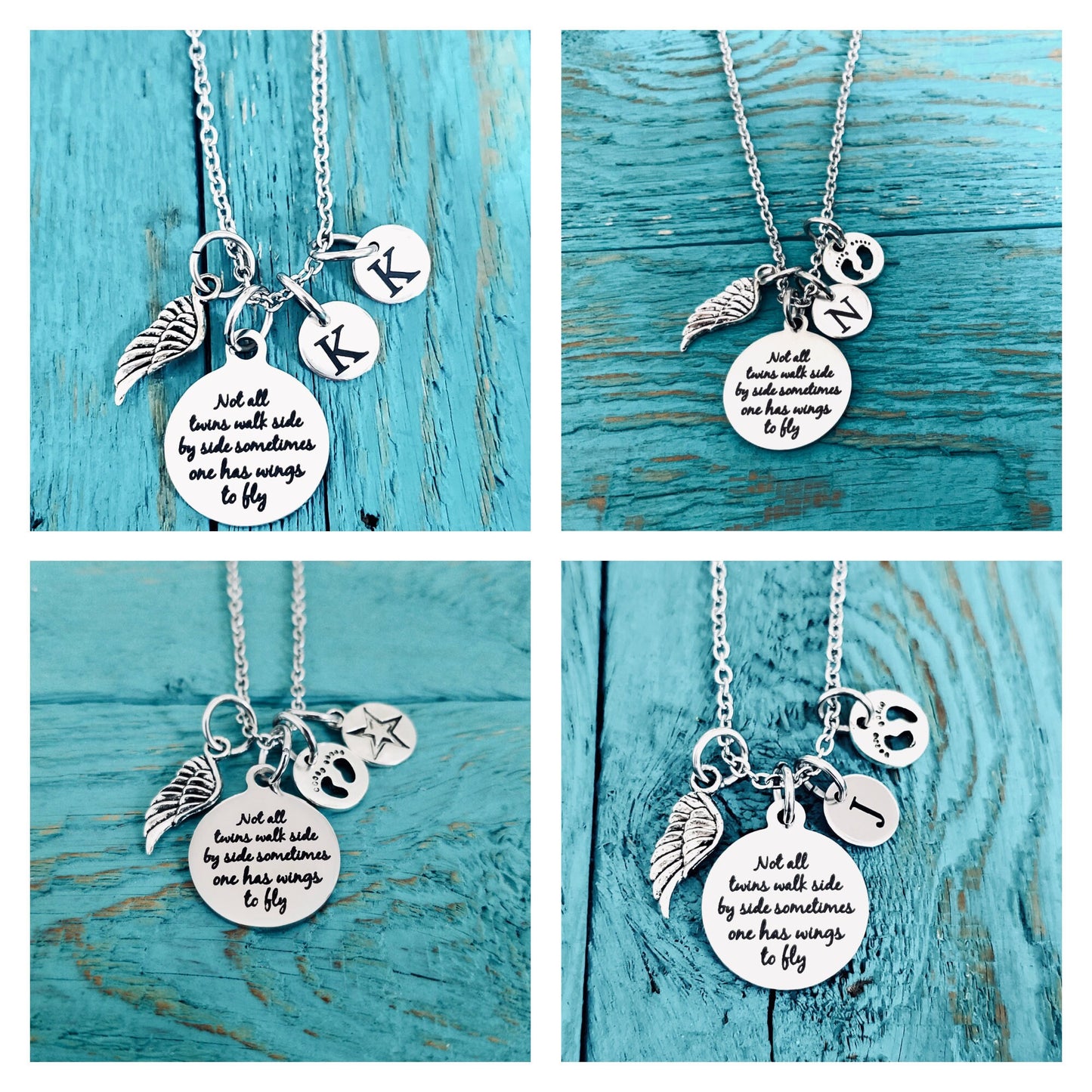Not all twins, walk side by side, Mom of angels, Angel twins, Mom of twins, Silver Necklace, Charm Necklace, Twins Memorial, Twin sister