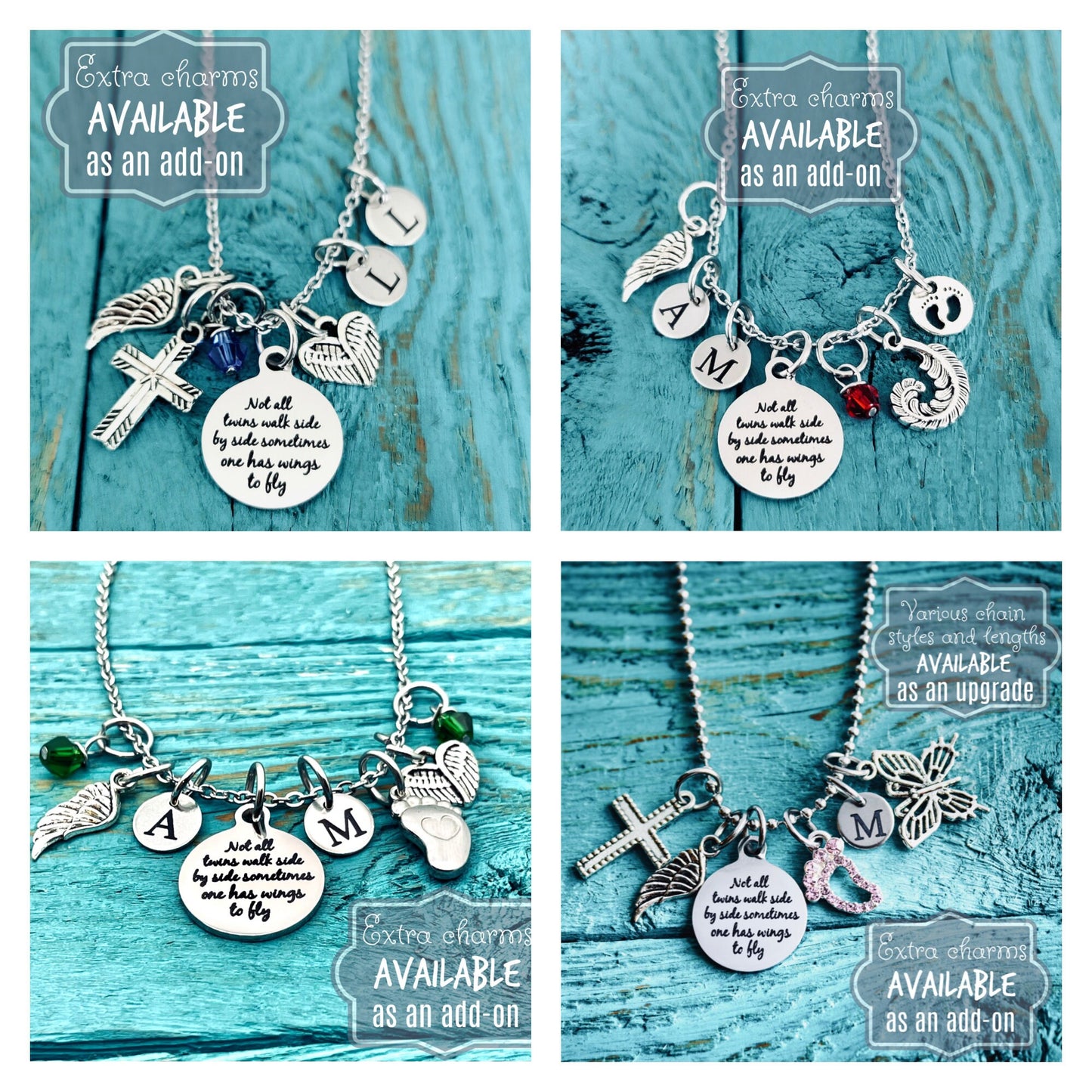 Not all twins, walk side by side, Mom of angels, Angel twins, Mom of twins, Silver Necklace, Charm Necklace, Twins Memorial, Twin sister