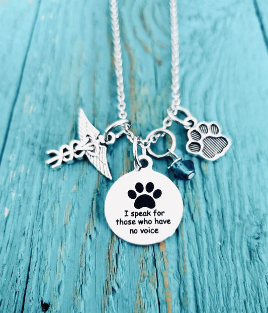 I speak for those, who have no voice, Silver Necklace, Charm Necklace, veterinarian, vet, Vet tech, Grad, Graduation, Silver Jewelry, Gifts
