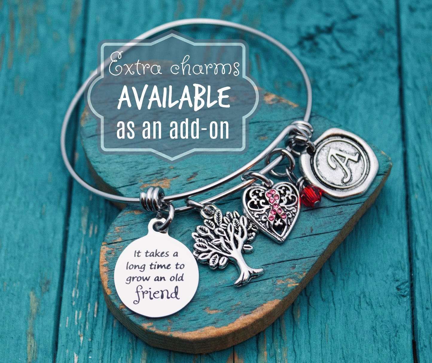 It takes a long, time to grow, an old friend, Friendship, Friend, Best Friend, Friendship Gift, Old Friend, Silver Bracelet, Charm Bracelet