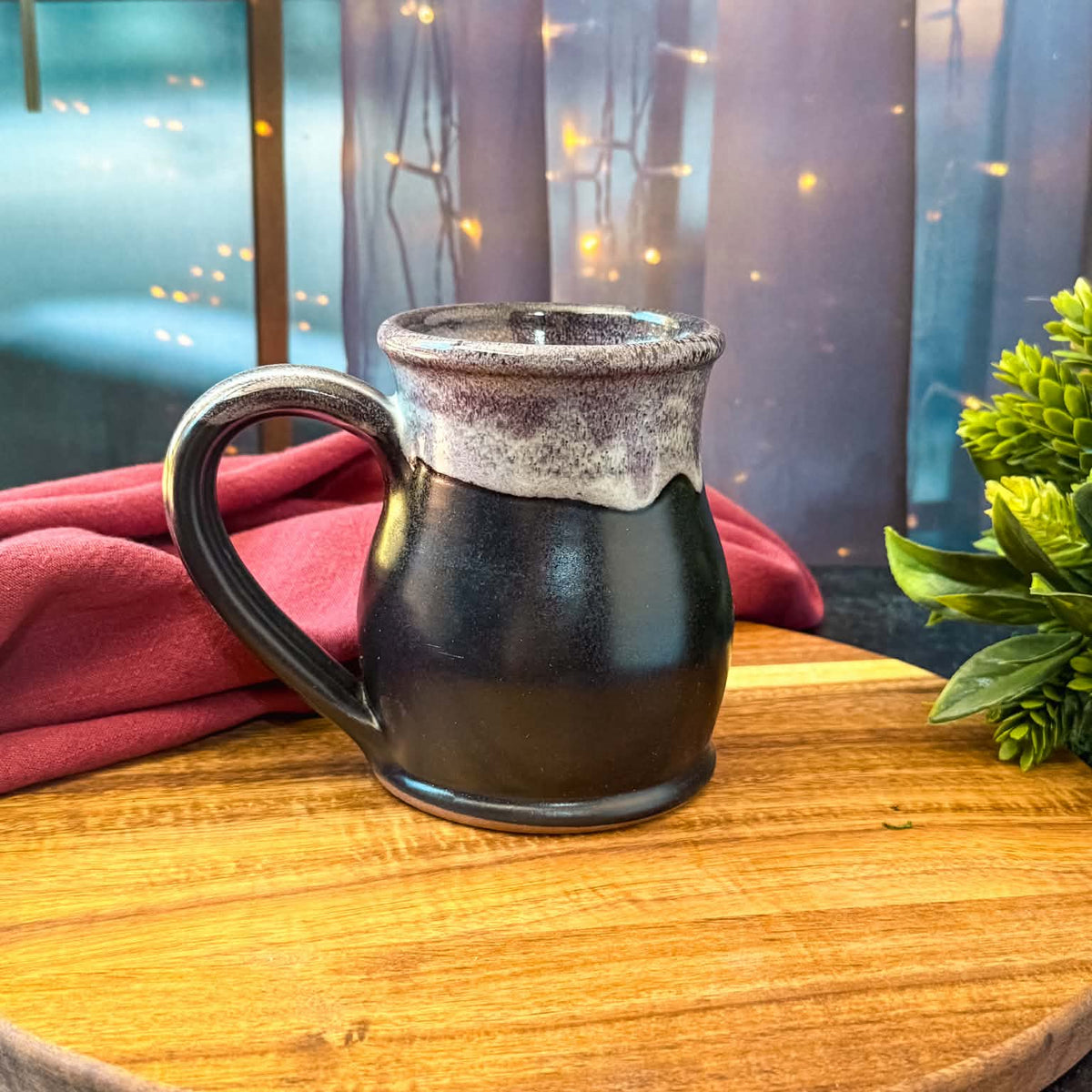 Tea Lovers Tea Club Tall Belly Mug Onyx with Purple and White