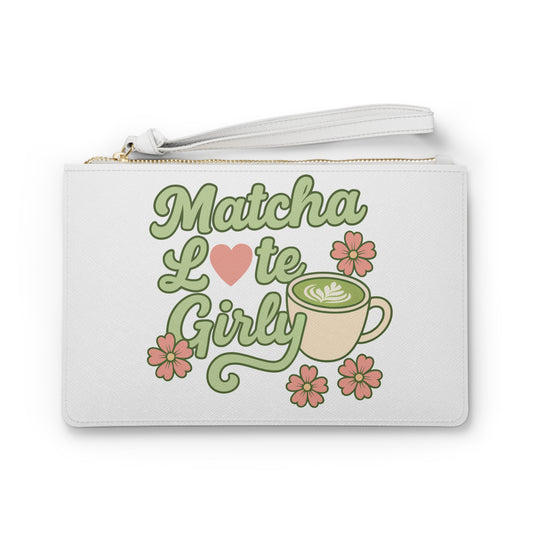 Matcha Latte Girly Clutch Bag  Floral Matcha Cup Wristlet