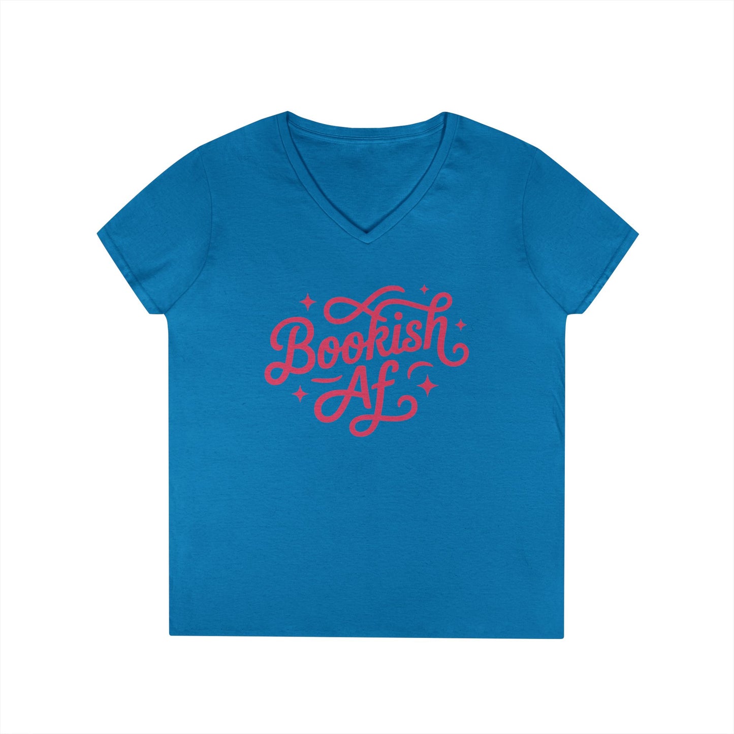 Bookish AF V-Neck Tee, Women’s Literary T-Shirt, Cute Script Typography for Book Lovers