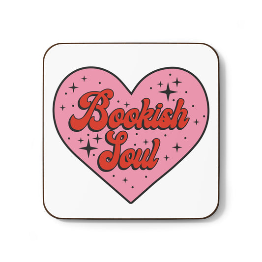 Bookish Soul Hardboard Coaster, Pink Heart Literary Drink Coaster