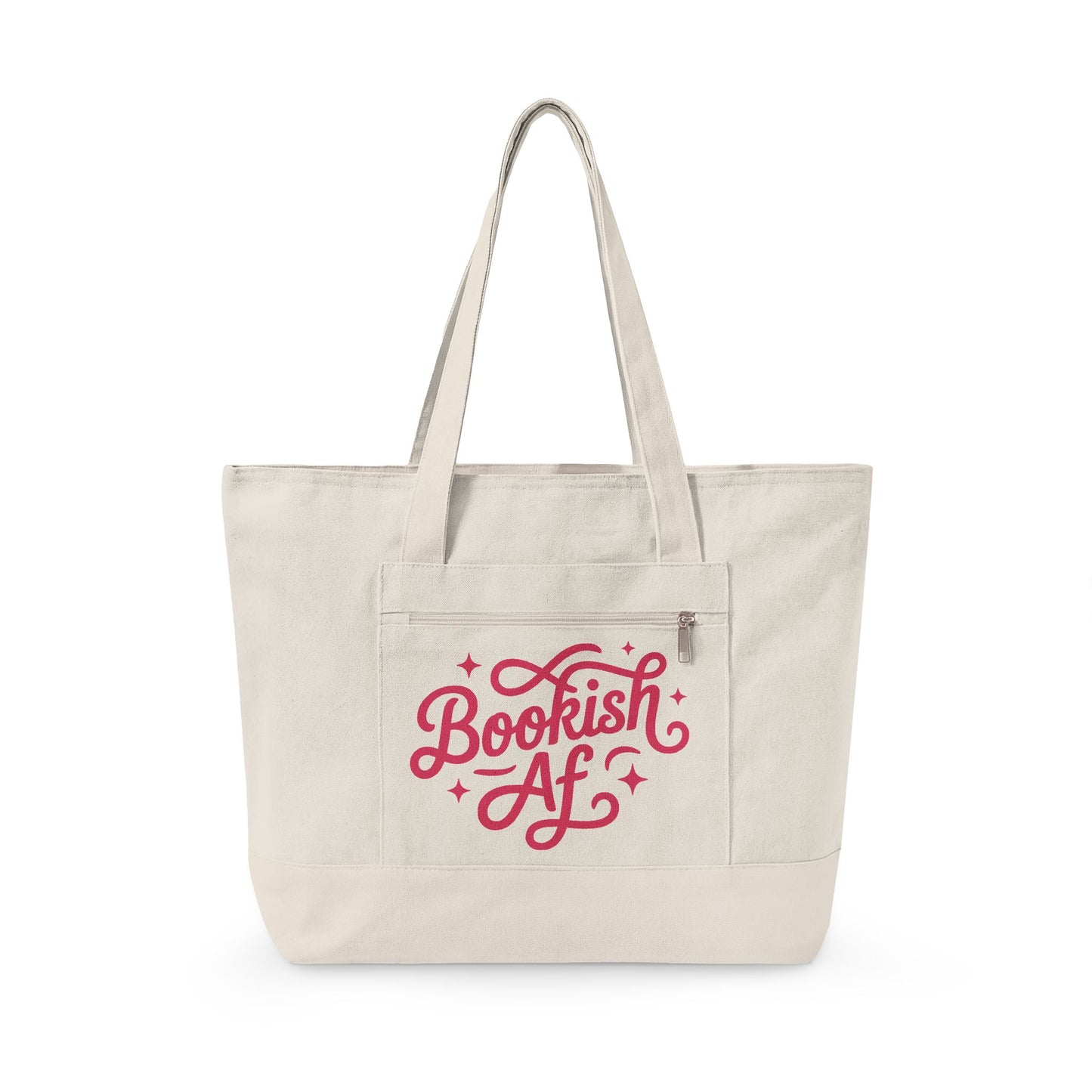 Canvas Tote Bag - "Bookish AF" Literary Book Lover Zippered Tote