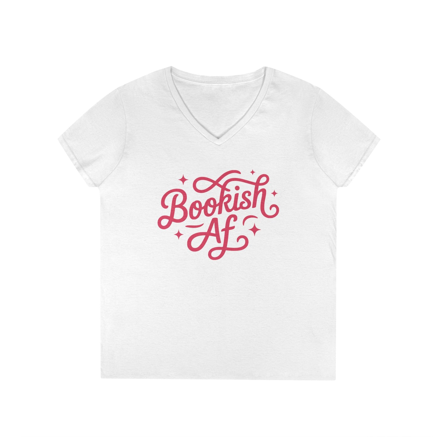 Bookish AF V-Neck Tee, Women’s Literary T-Shirt, Cute Script Typography for Book Lovers