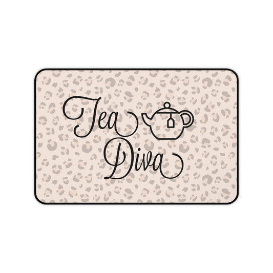 Tea Diva Desk Mat, Cute Mouse Pad, Animal Print Desk Decor, Tea Lover Gift, Office Accessory, Chic Workspace Decor
