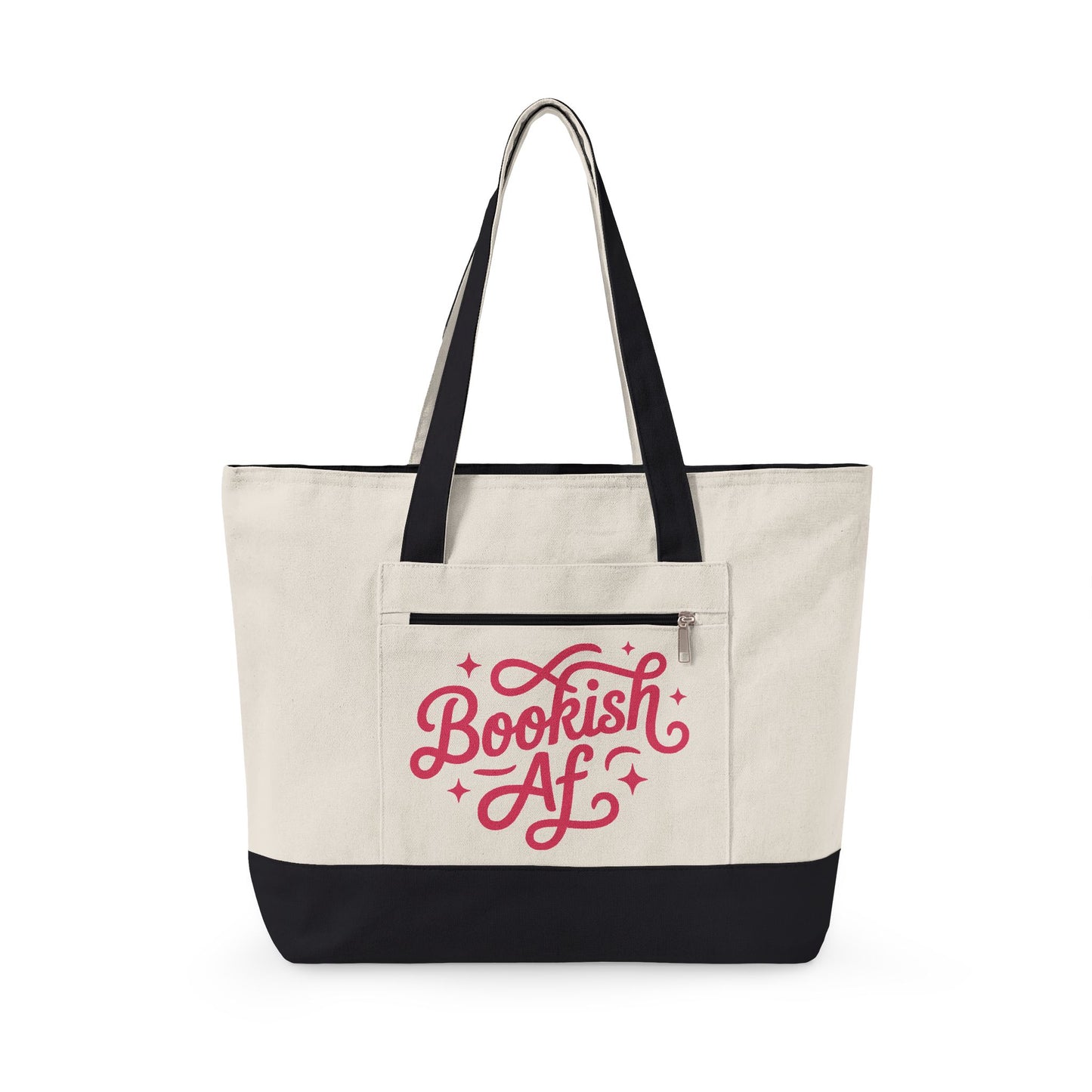 Canvas Tote Bag - "Bookish AF" Literary Book Lover Zippered Tote