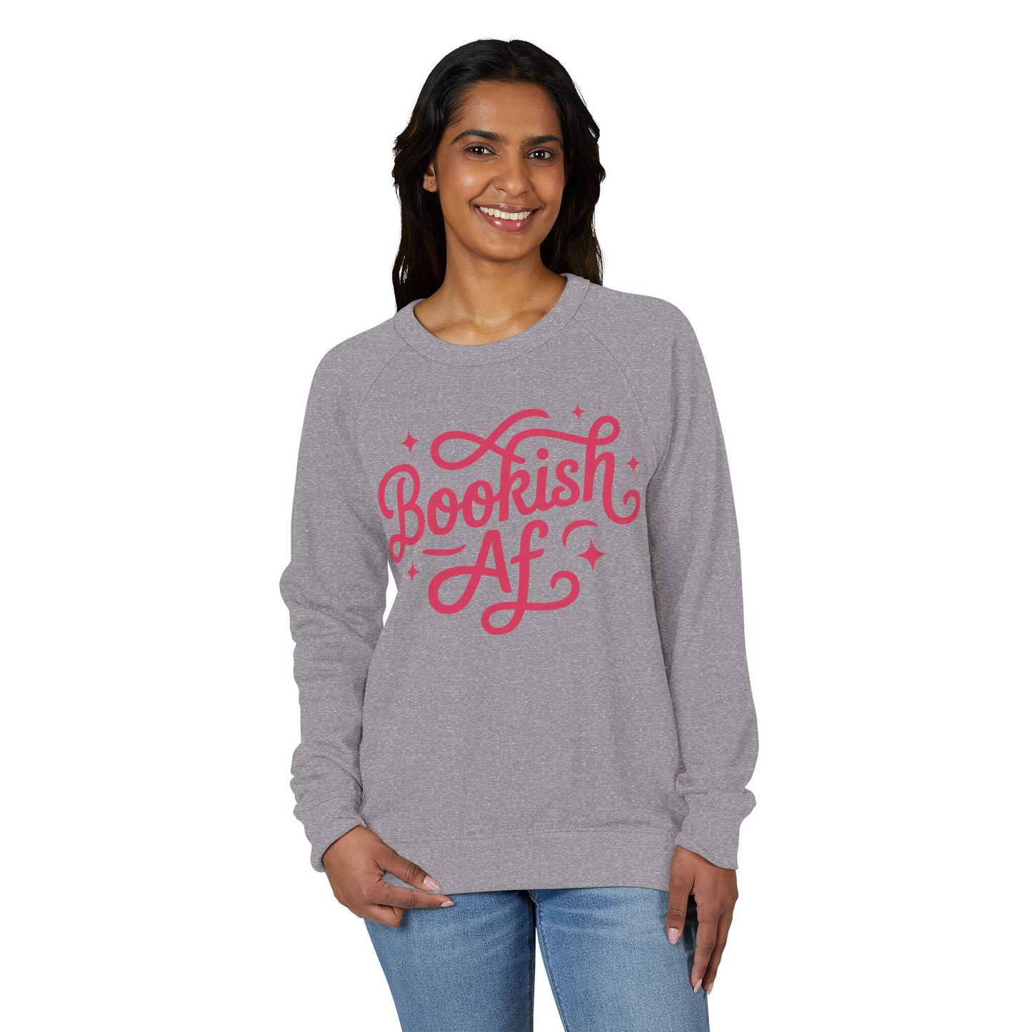 Bookish AF Crewneck Sweatshirt — Pink Script Reading Lover Pullover