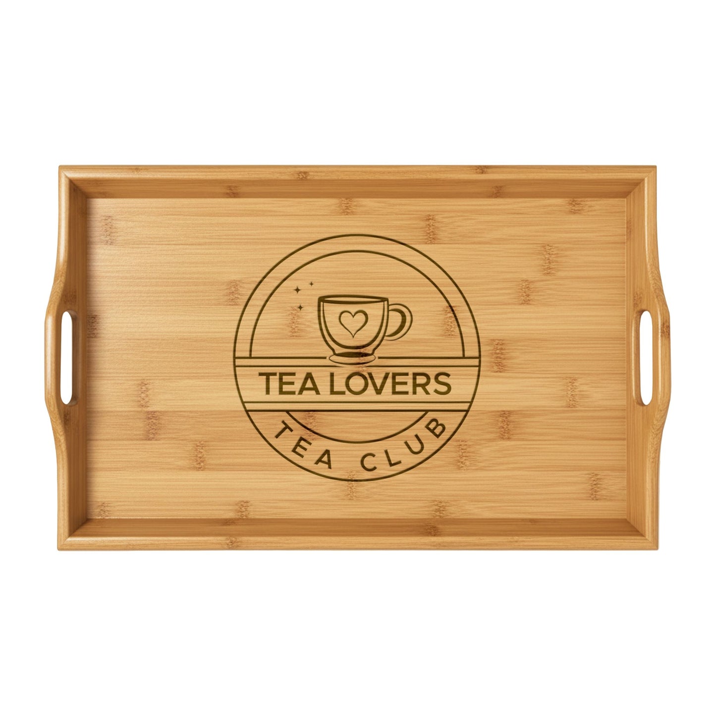 Bamboo Serving Tray  “Tea Lovers Tea Club” Breakfast & Tea Service Tray