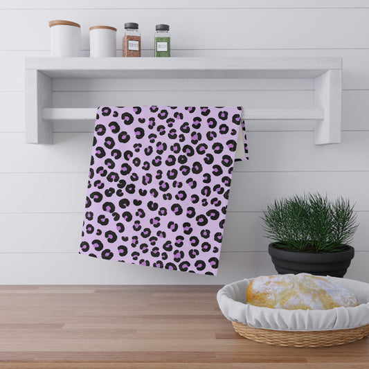 Lavender Leopard Print Tea Towel Pink Animal Print Kitchen Towel