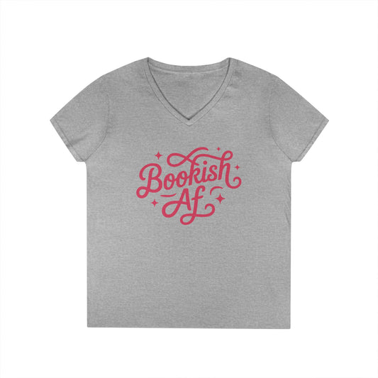 Bookish AF V-Neck Tee, Women’s Literary T-Shirt, Cute Script Typography for Book Lovers