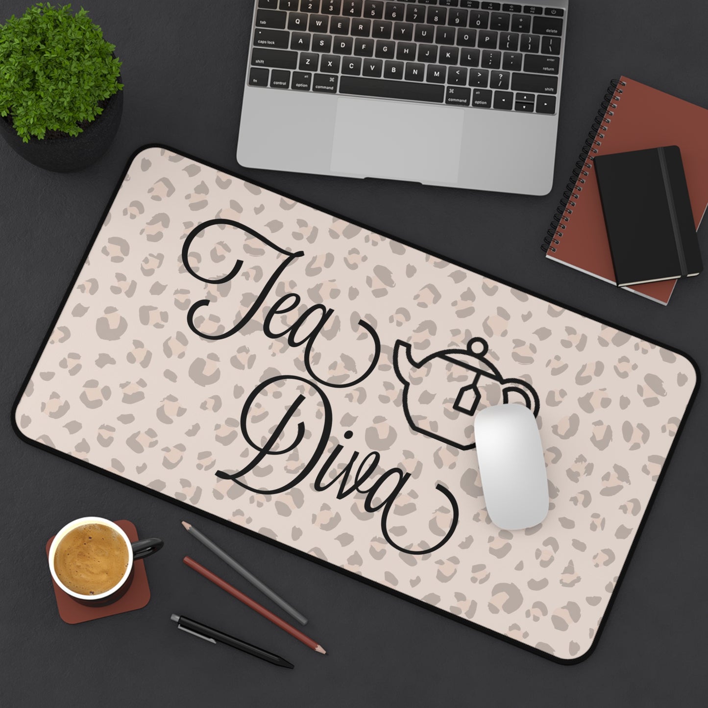 Tea Diva Desk Mat, Cute Mouse Pad, Animal Print Desk Decor, Tea Lover Gift, Office Accessory, Chic Workspace Decor
