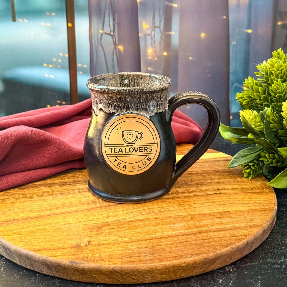 Tea Lovers Tea Club Tall Belly Mug Onyx with Sand and White