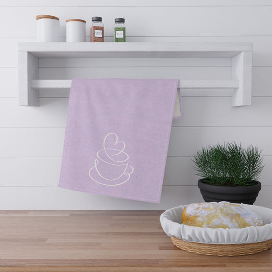 Lavender Tea Towel with Minimalist Teacup Line Art