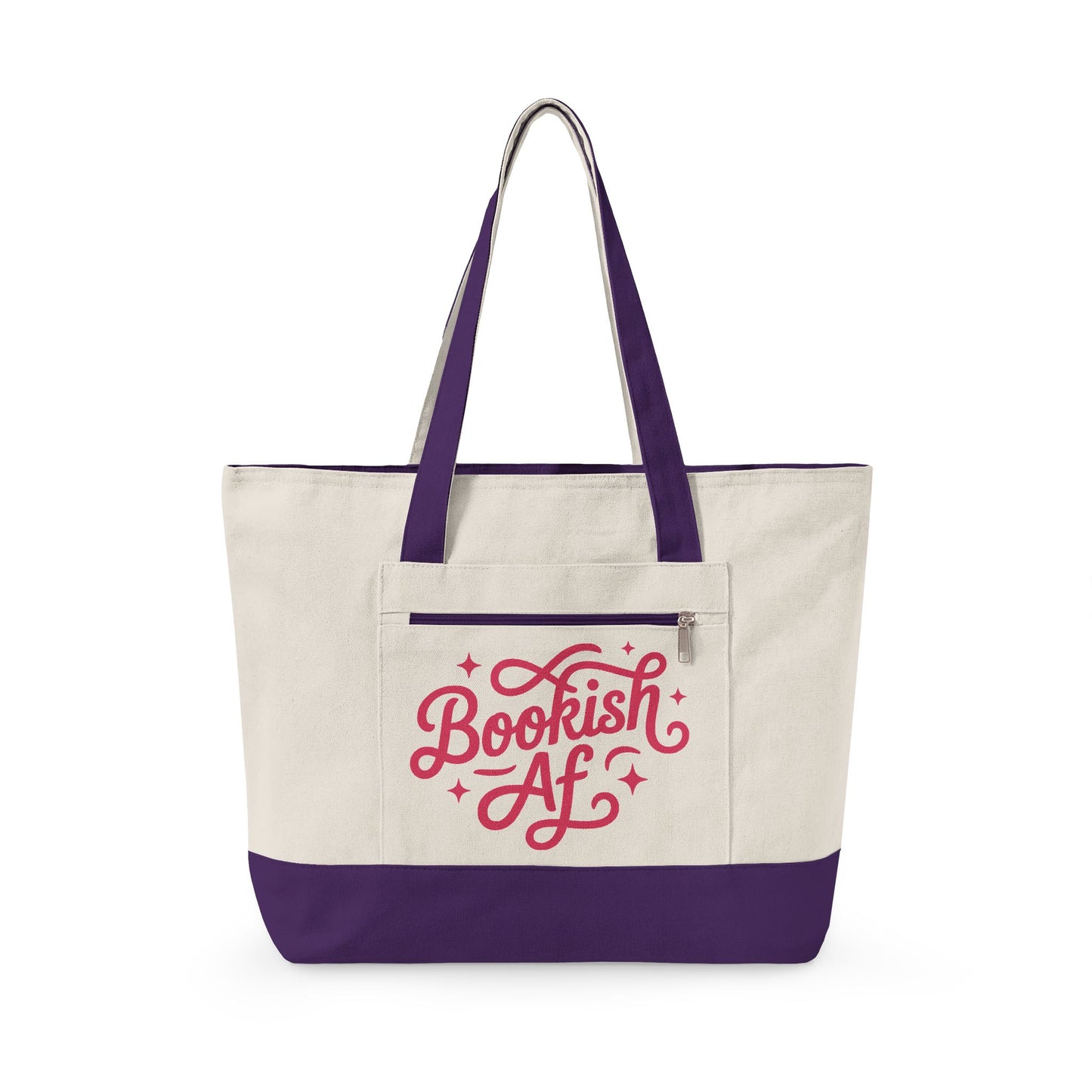 Canvas Tote Bag - "Bookish AF" Literary Book Lover Zippered Tote