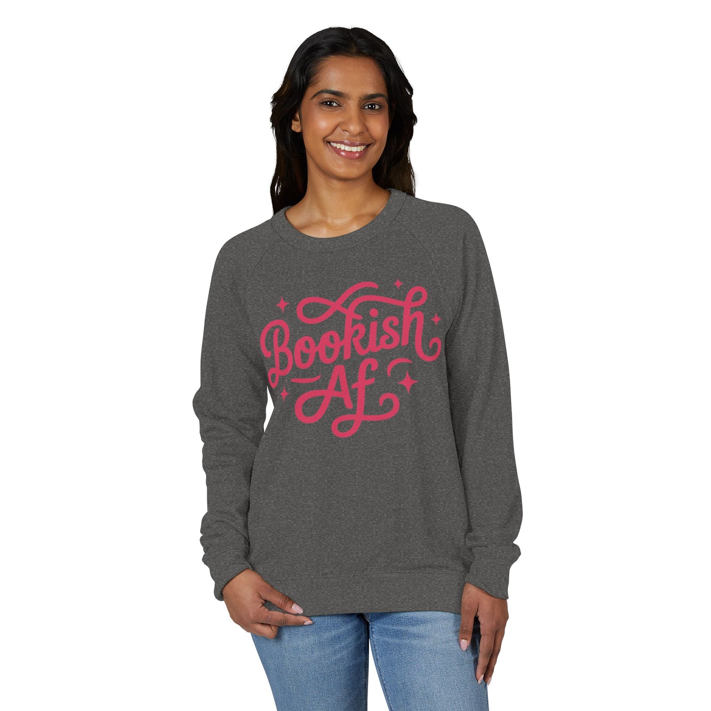 Bookish AF Crewneck Sweatshirt — Pink Script Reading Lover Pullover