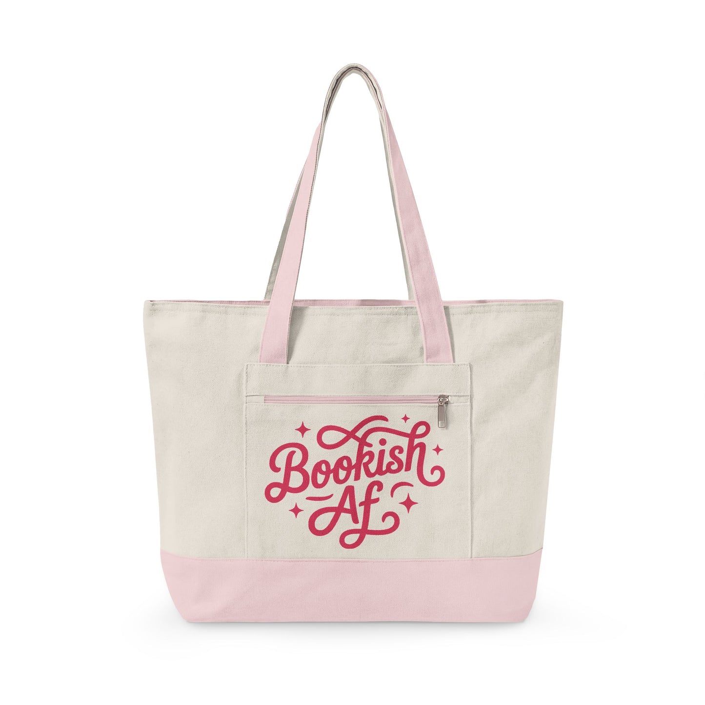 Canvas Tote Bag - "Bookish AF" Literary Book Lover Zippered Tote