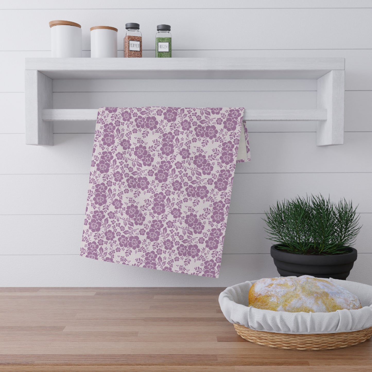 Floral Lavender Tea Towel Purple Vintage Blossom Kitchen Towel
