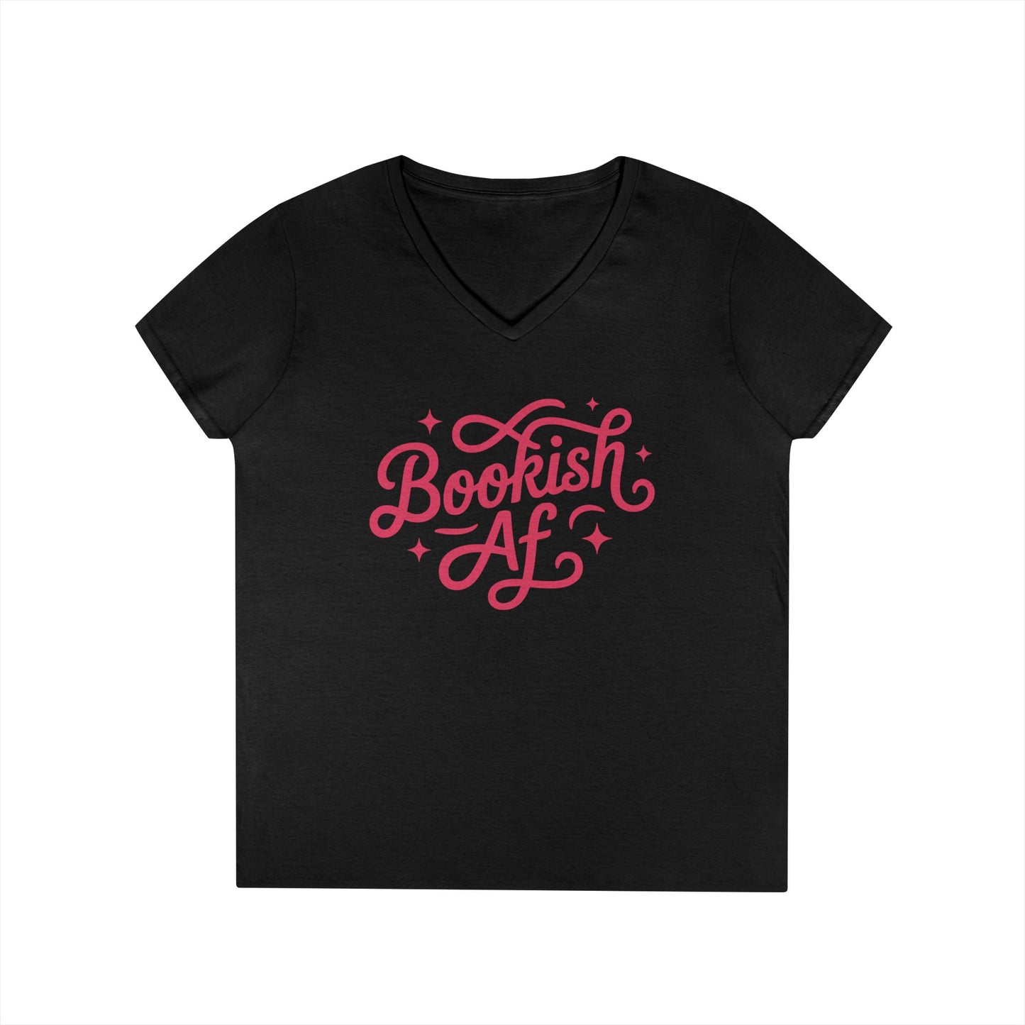 Bookish AF V-Neck Tee, Women’s Literary T-Shirt, Cute Script Typography for Book Lovers