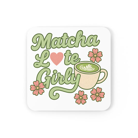 Matcha Latte Girly Cork Coaster, Floral Matcha Cup Drink Coaster