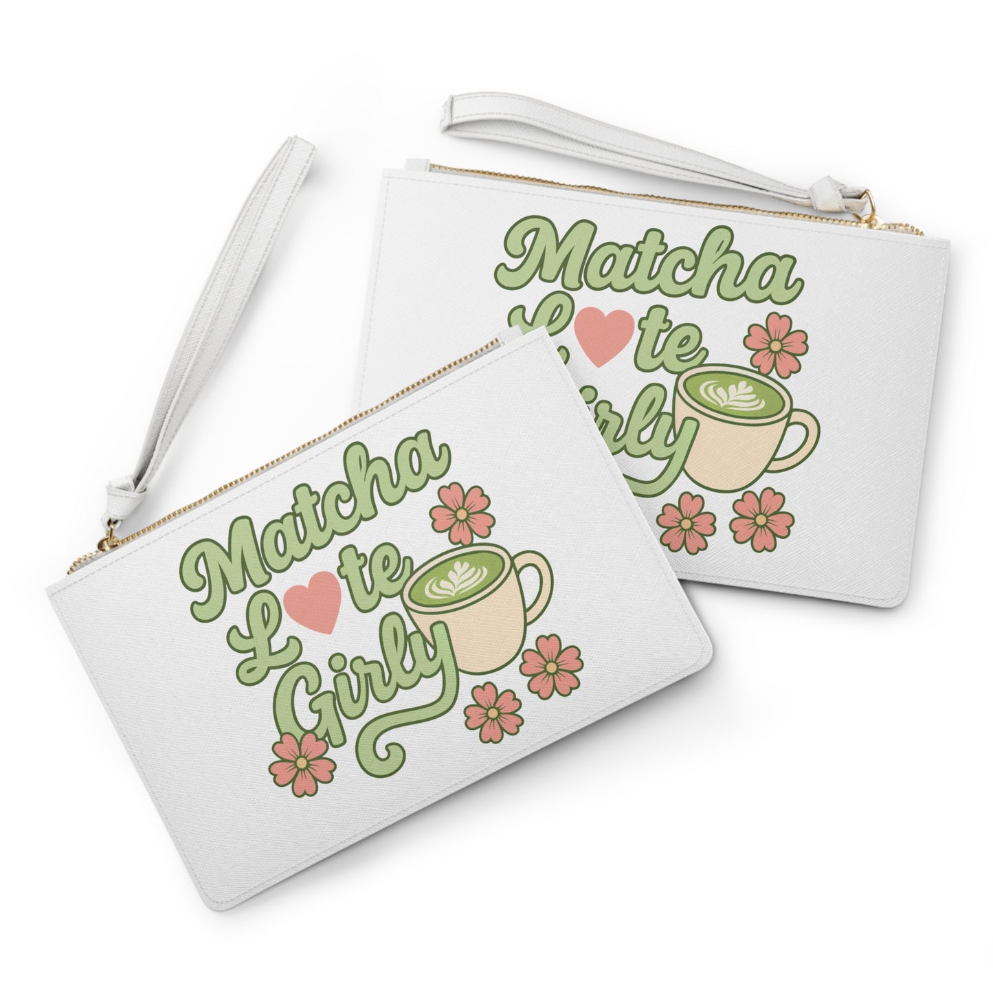 Matcha Latte Girly Clutch Bag  Floral Matcha Cup Wristlet