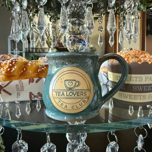Tea Lovers Tea Club Mini Round Belly Mug Ornament Light Teal with Cinnamon and White