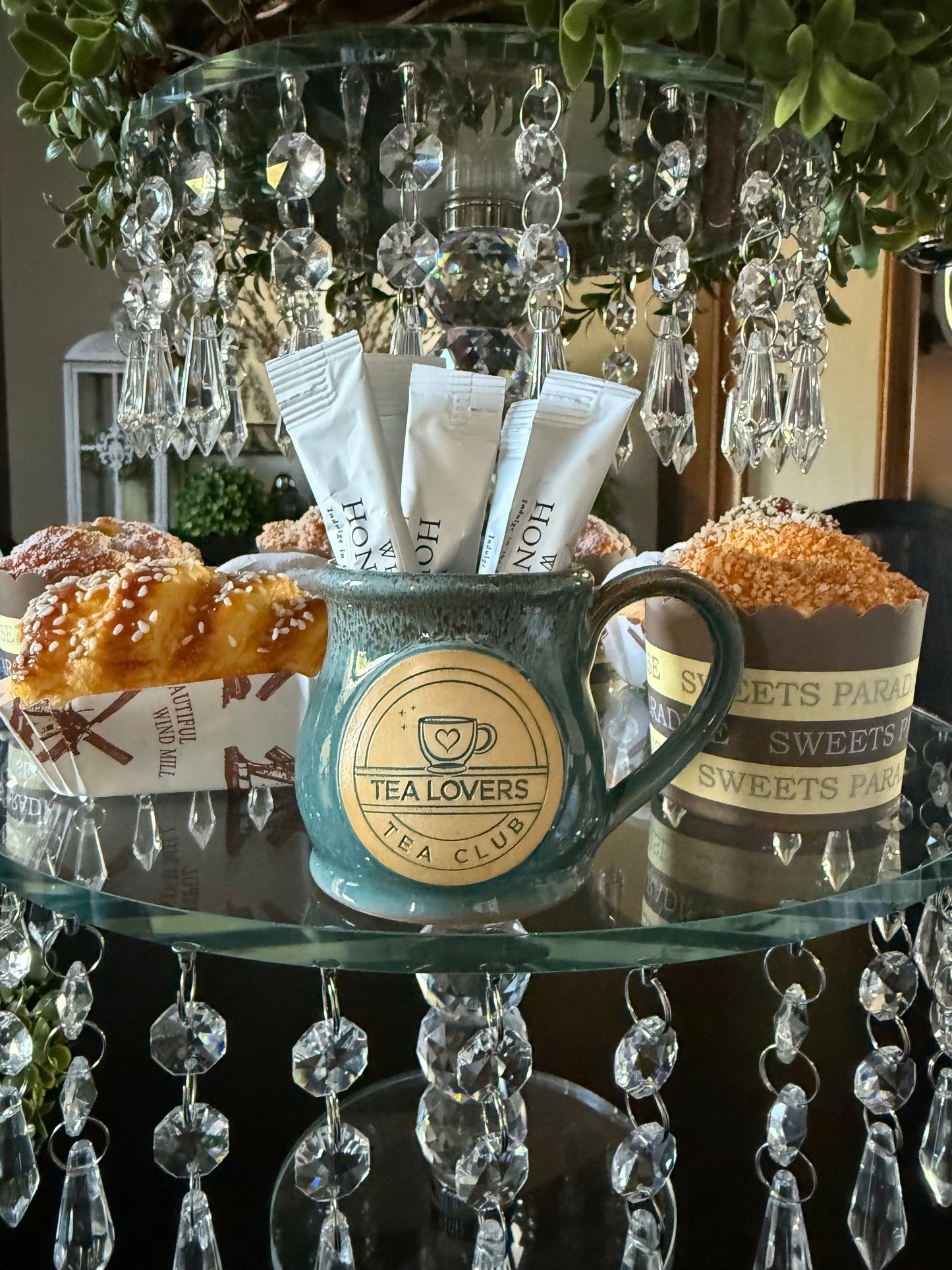 Tea Lovers Tea Club Mini Round Belly Mug Ornament Light Teal with Cinnamon and White