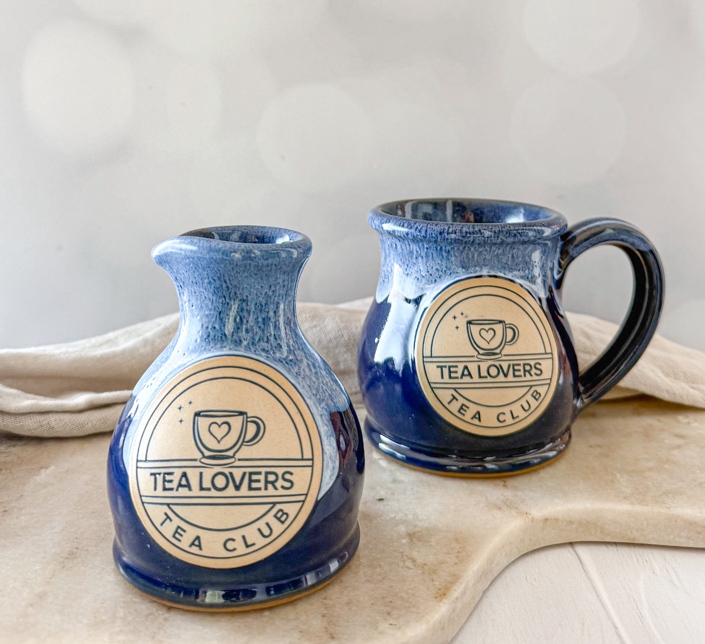 Tea Lovers Tea Club Navy Creamer with Powder Blue and white