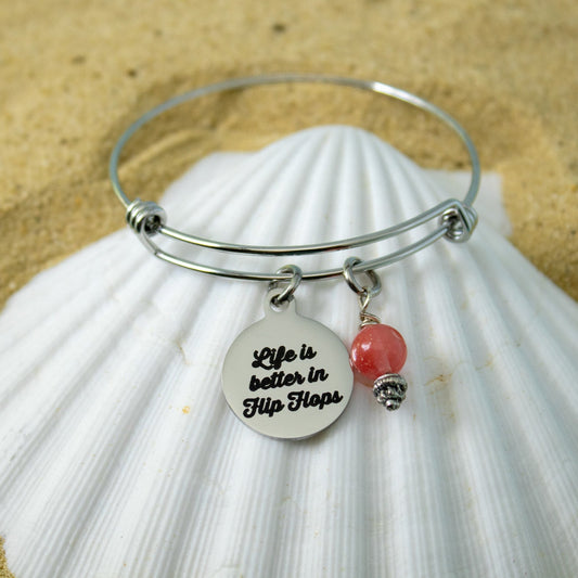 Flip Flop bracelet - Life is better in Flip Flops Bangle - Beach Jewelry for Her - Summer Vacation Gift -