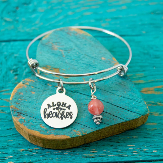 Aloha Beaches Bracelet, Funny Beach Jewelry, Summer Charm Bangle, Tropical Gift for Her – Sassy Coastal Bracelet, Ocean Lover Jewelry