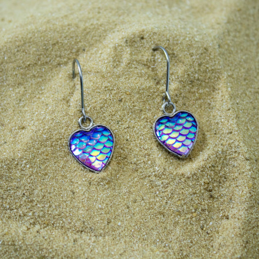 Purple Mermaid Heart Earrings