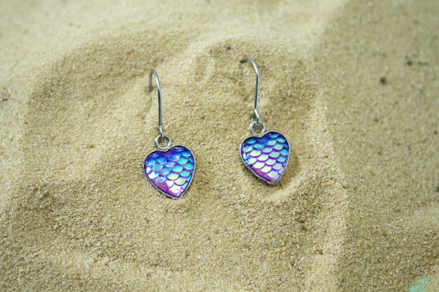 Purple Mermaid Heart Earrings