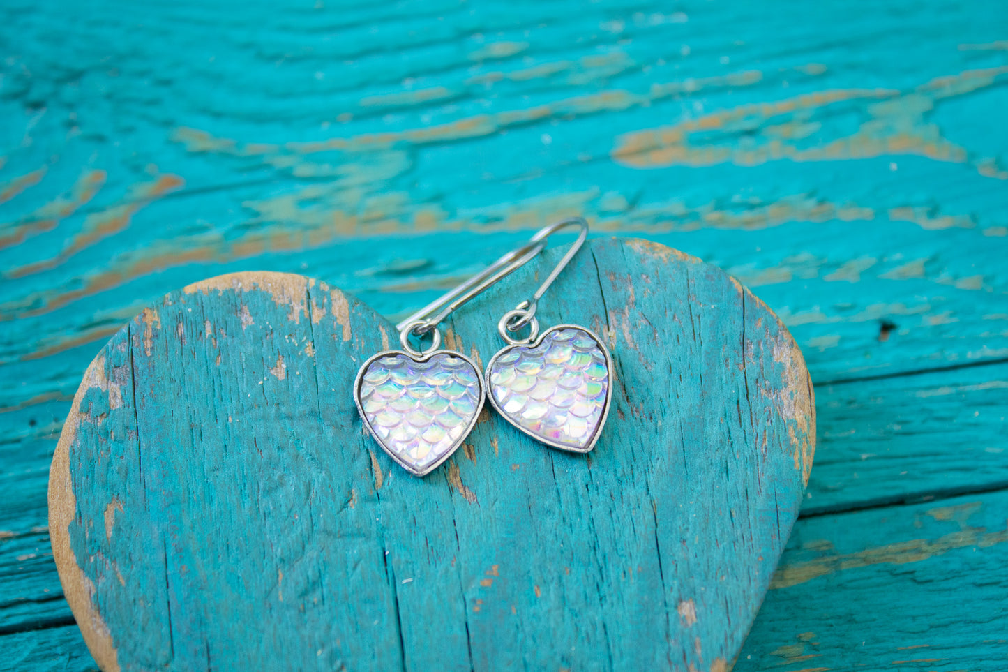 White Mermaid Heart Earrings