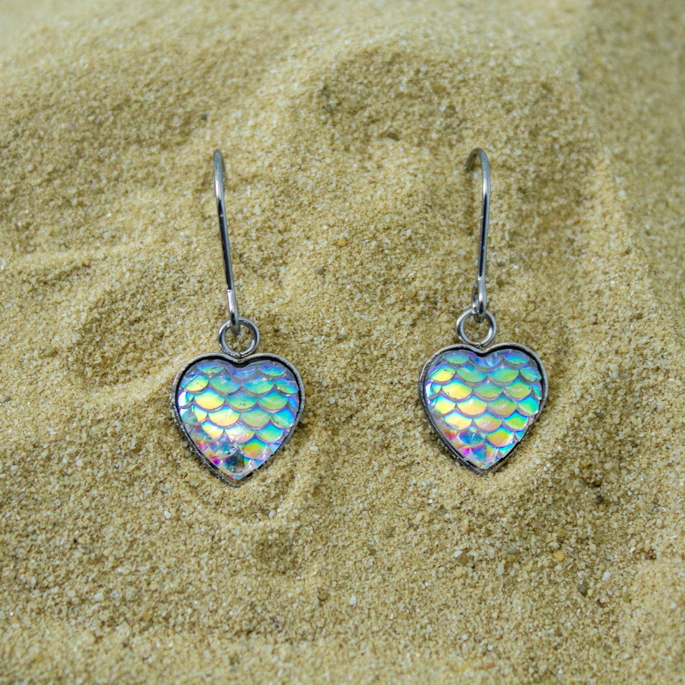 Green Mermaid Heart Earrings