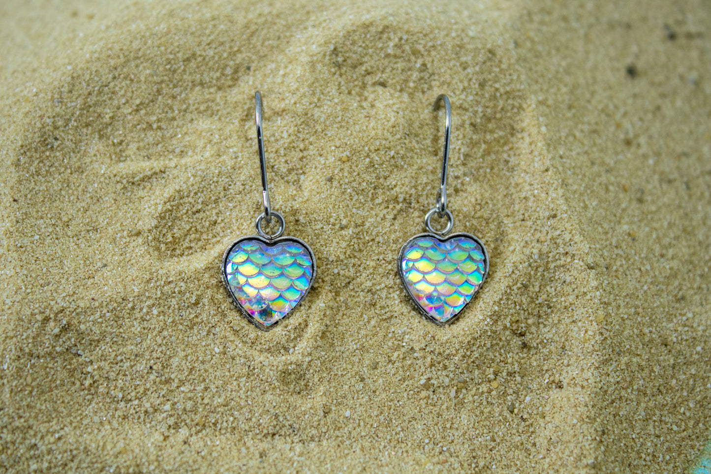 Green Mermaid Heart Earrings