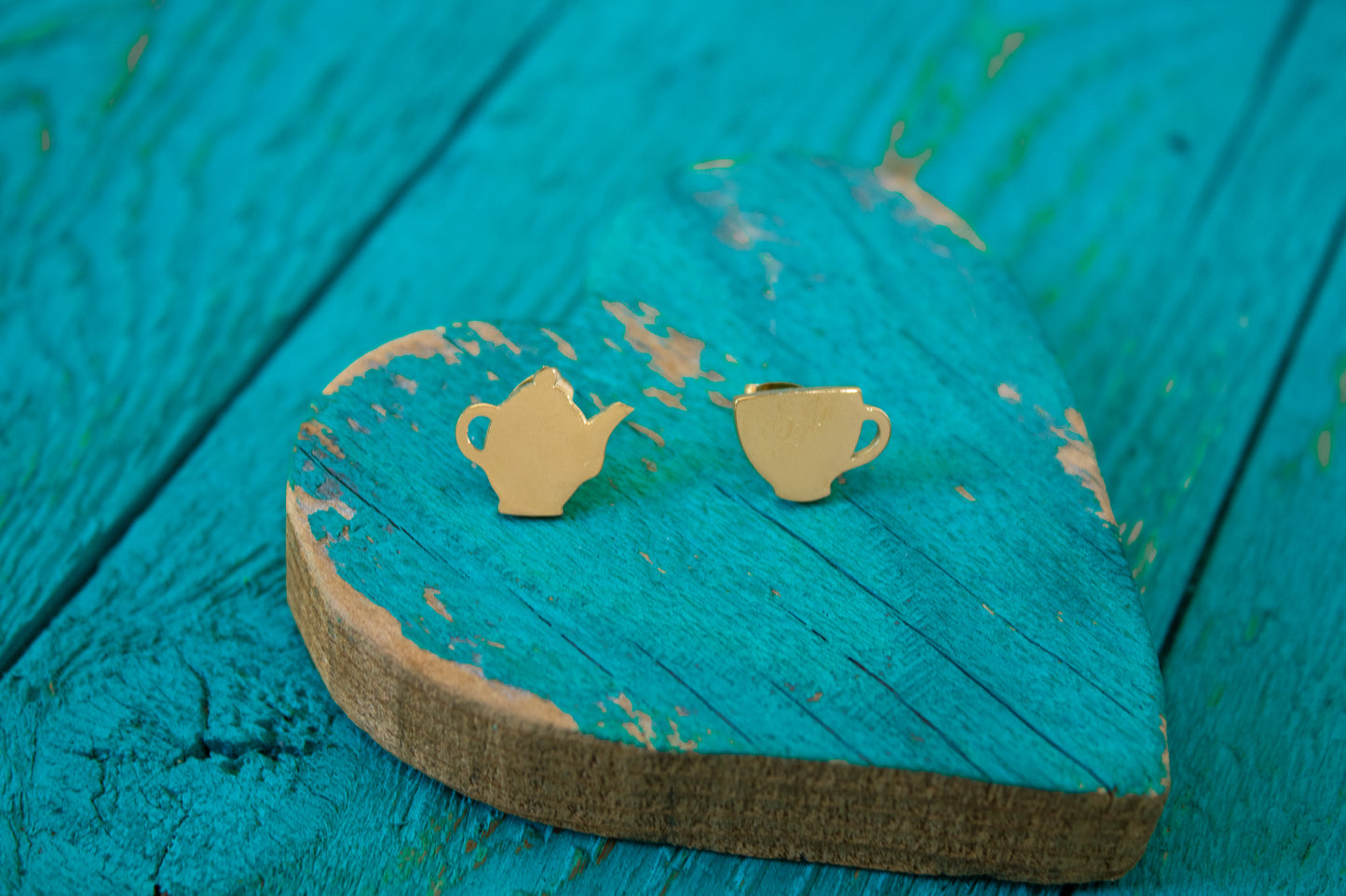 Golden Teapot & Teacup Stud Earrings