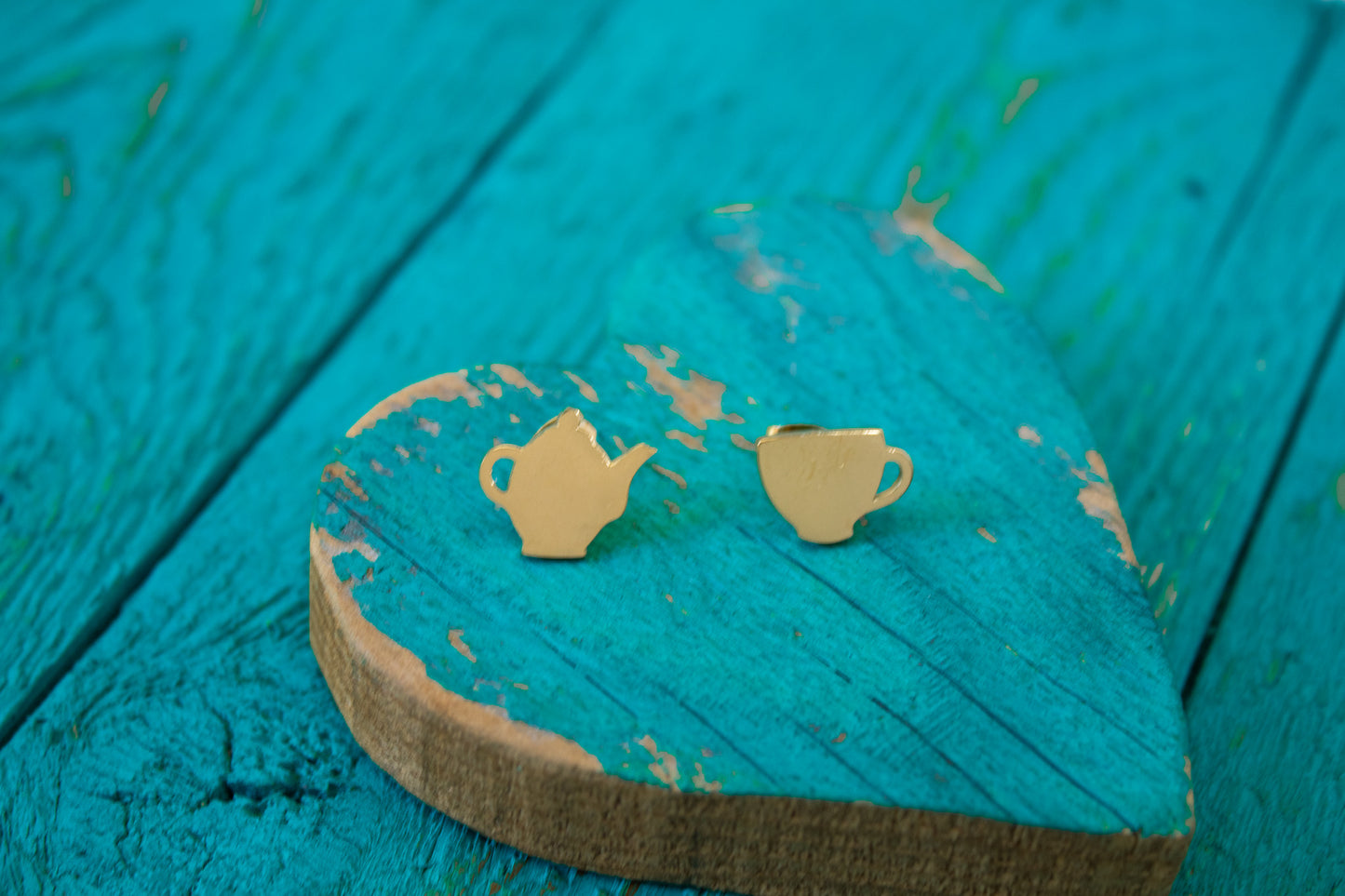 Golden Teapot & Teacup Stud Earrings