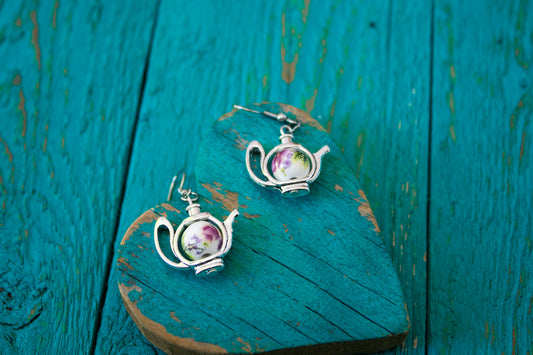 Teapot Porcelain Bead Dangle Earrings