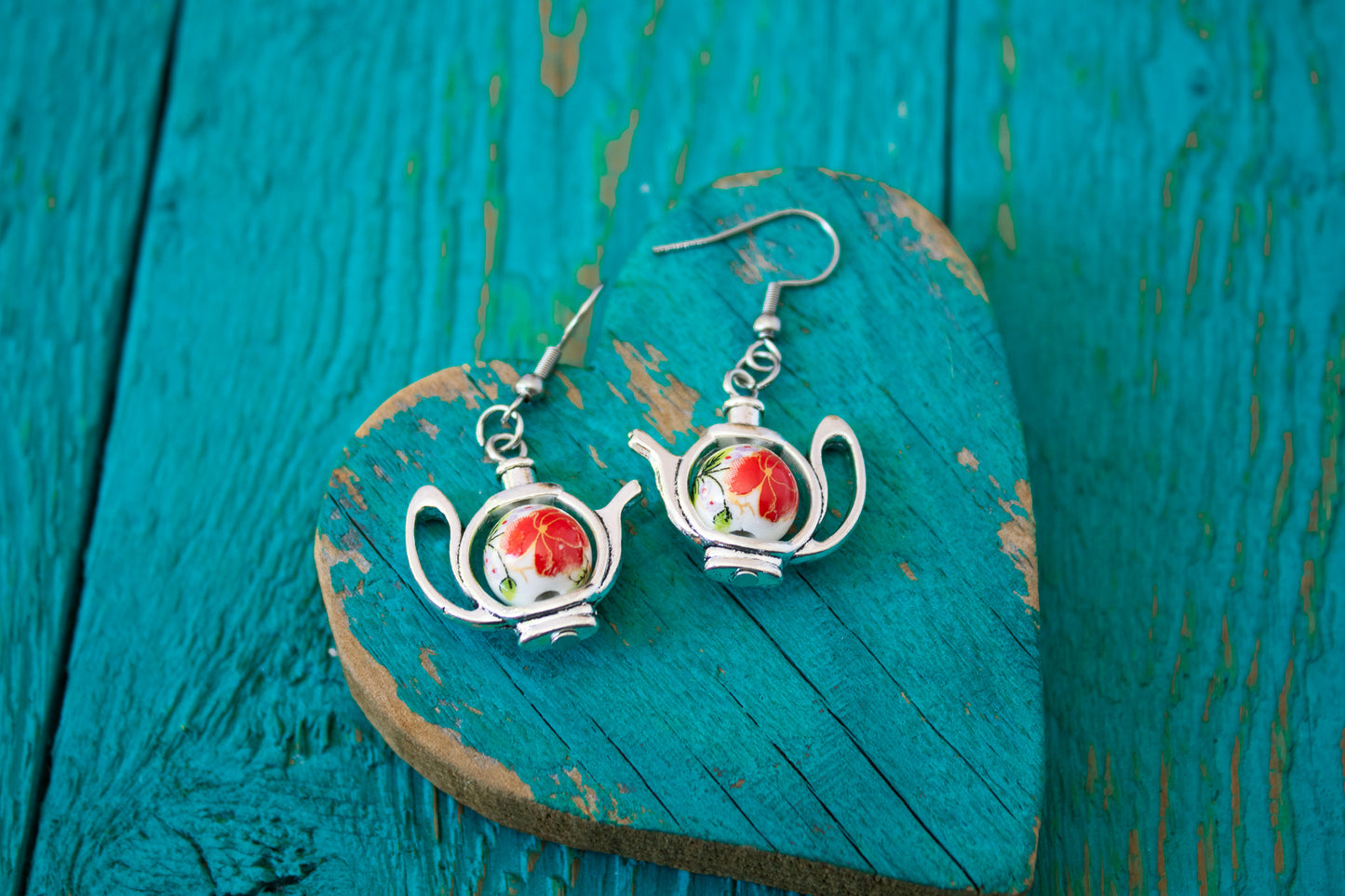 Teapot Porcelain Bead Dangle Earrings