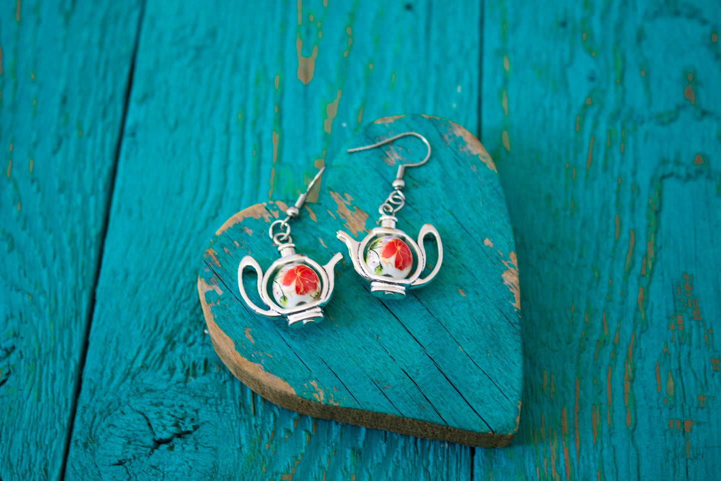 Teapot Porcelain Bead Dangle Earrings