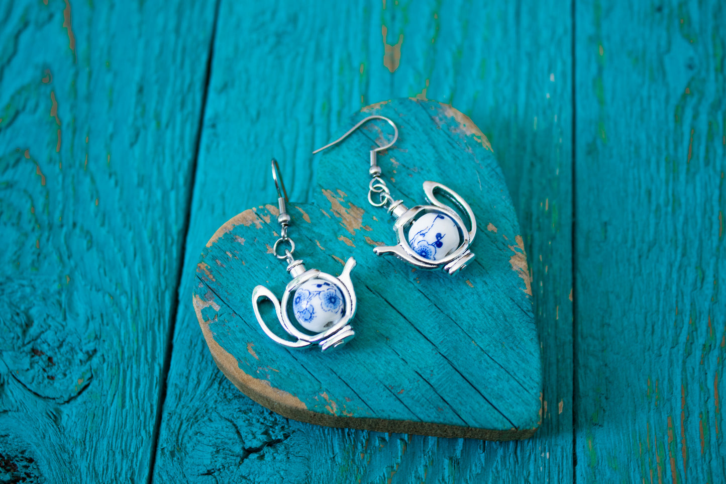 Teapot Porcelain Bead Dangle Earrings