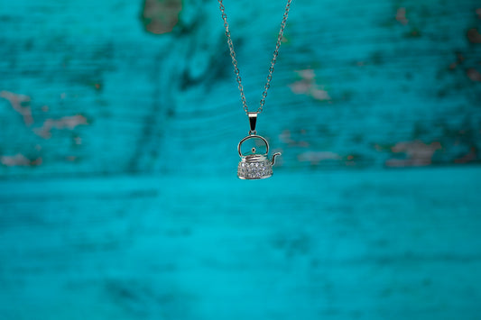 Stainless Steel & Cubic Zirconia Teapot Necklace
