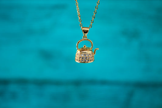 Stainless Steel & Cubic Zirconia Teapot Necklace