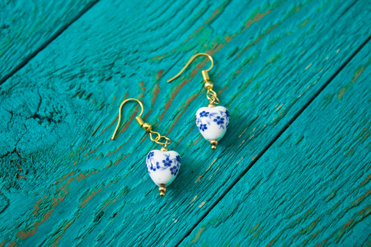 Heart Flora Collection White & Blue Flower Earrings