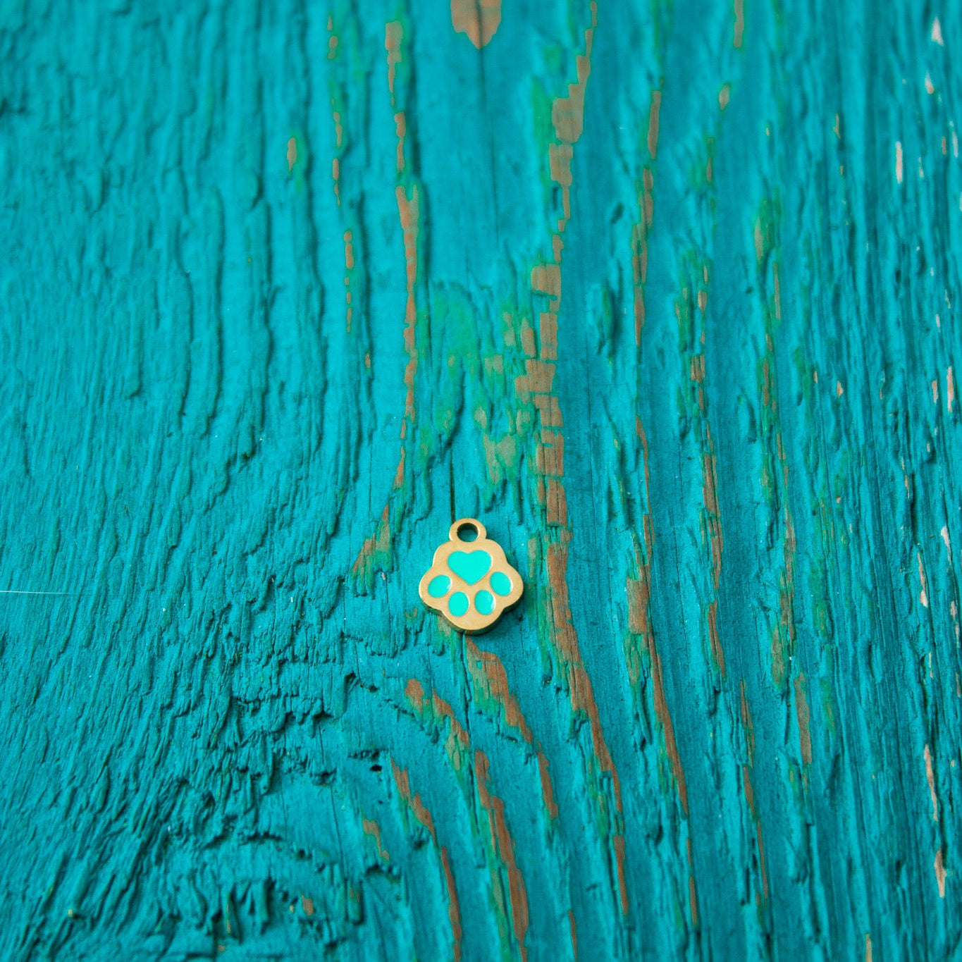 Gold Teal Paw Print Charm