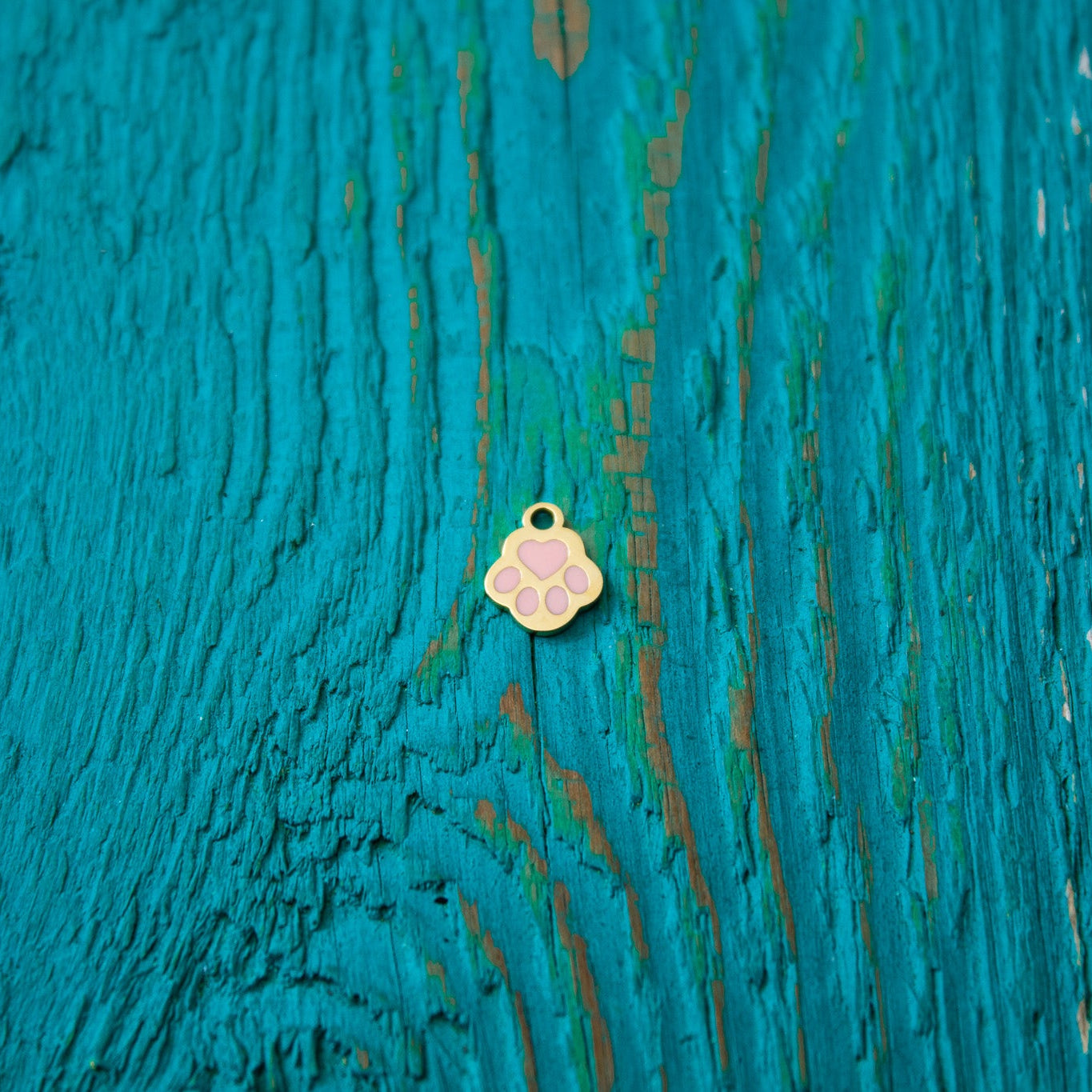 Gold Pink Paw Print Charm