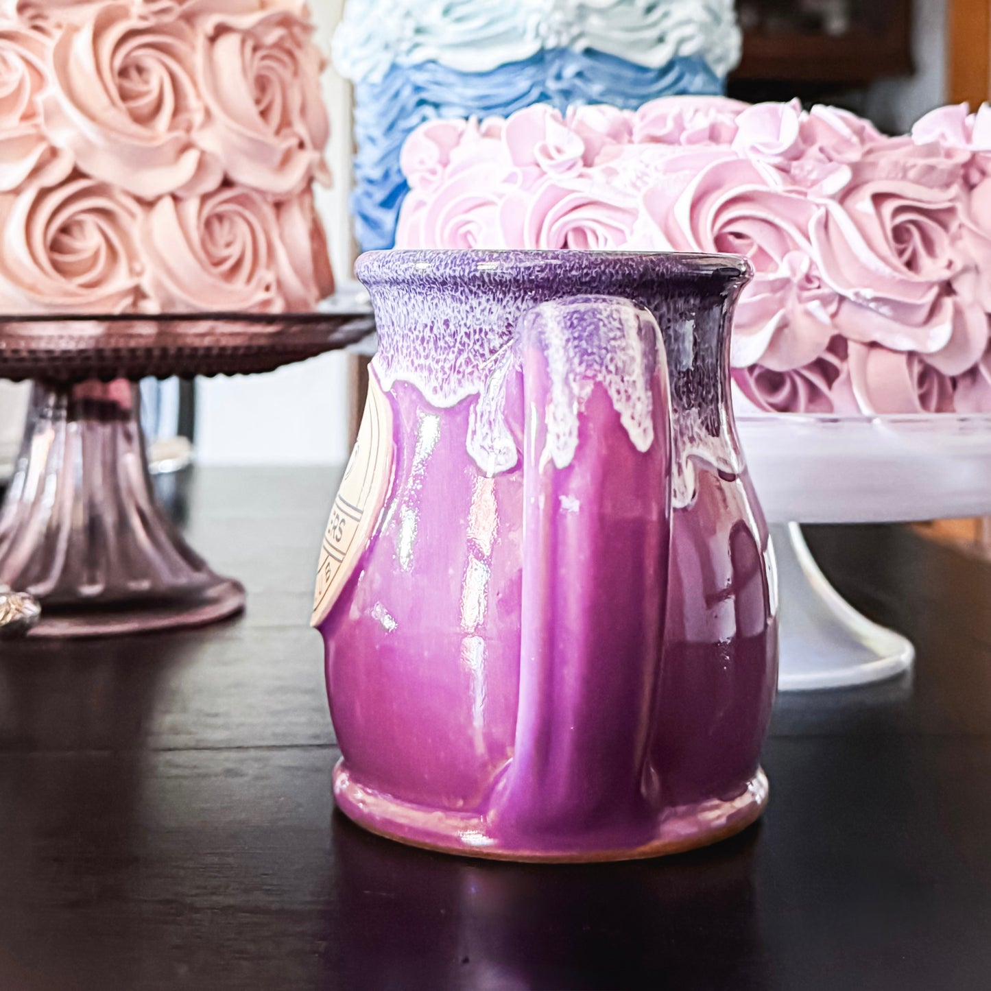 Tea Lovers Tea Club Tall Belly Mug Lilac with Plum and White