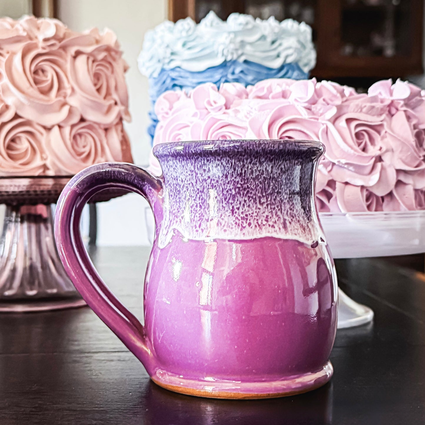 Tea Lovers Tea Club Tall Belly Mug Lilac with Plum and White